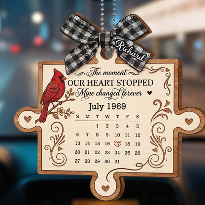 The Moment Our Heart Stopped, Bird And Heart Design - Personalized Custom Wood Ornament, Car Hanging Ornament - HME478_WCA