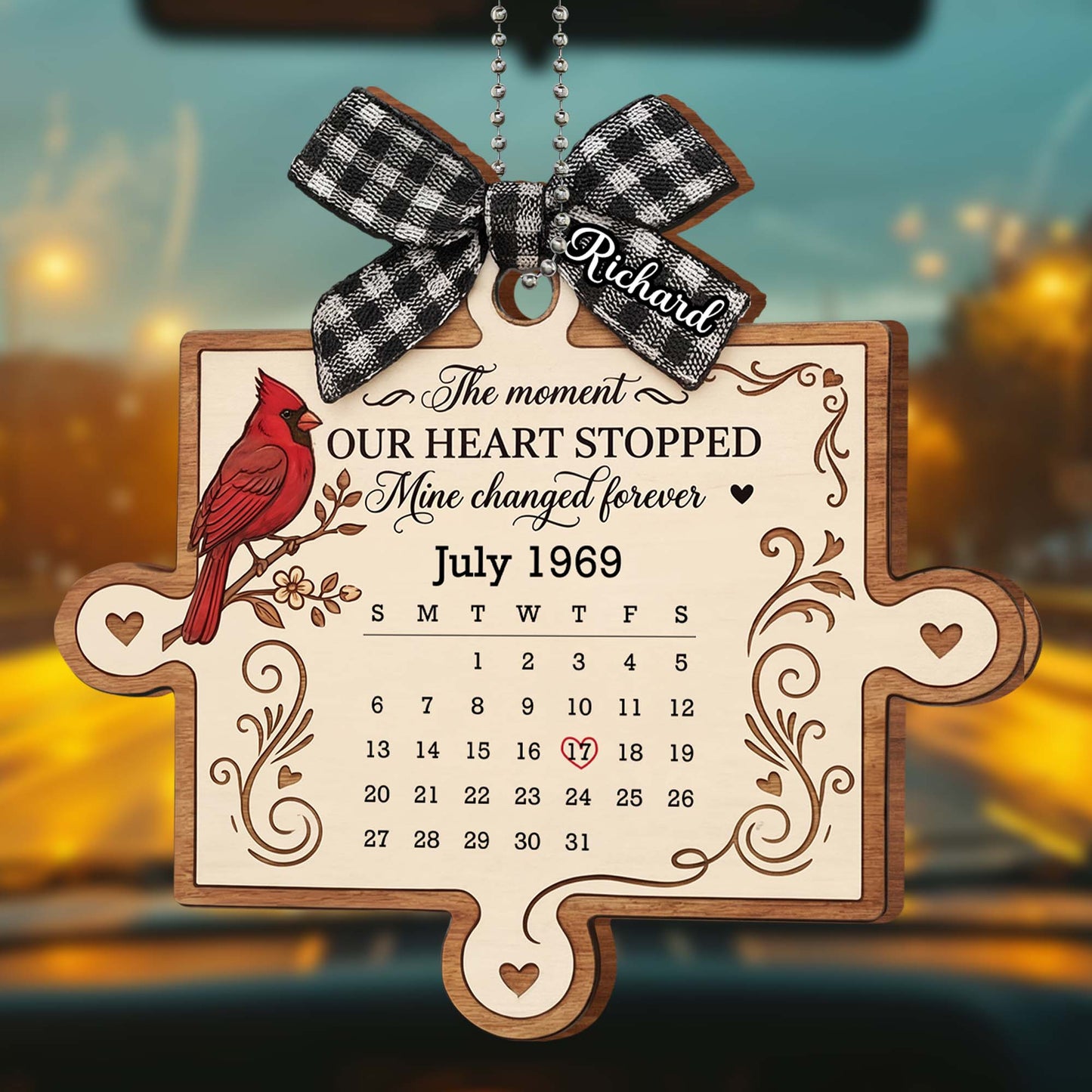 The Moment Our Heart Stopped, Bird And Heart Design - Personalized Custom Wood Ornament, Car Hanging Ornament - HME478_WCA