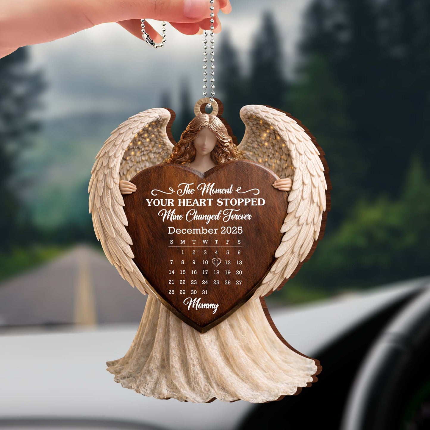 The Moment Your Heart Stopped, Angel Ornament With Calendar - Personalized Custom Wood Ornament, Car Hanging Ornament - HME482_WCA