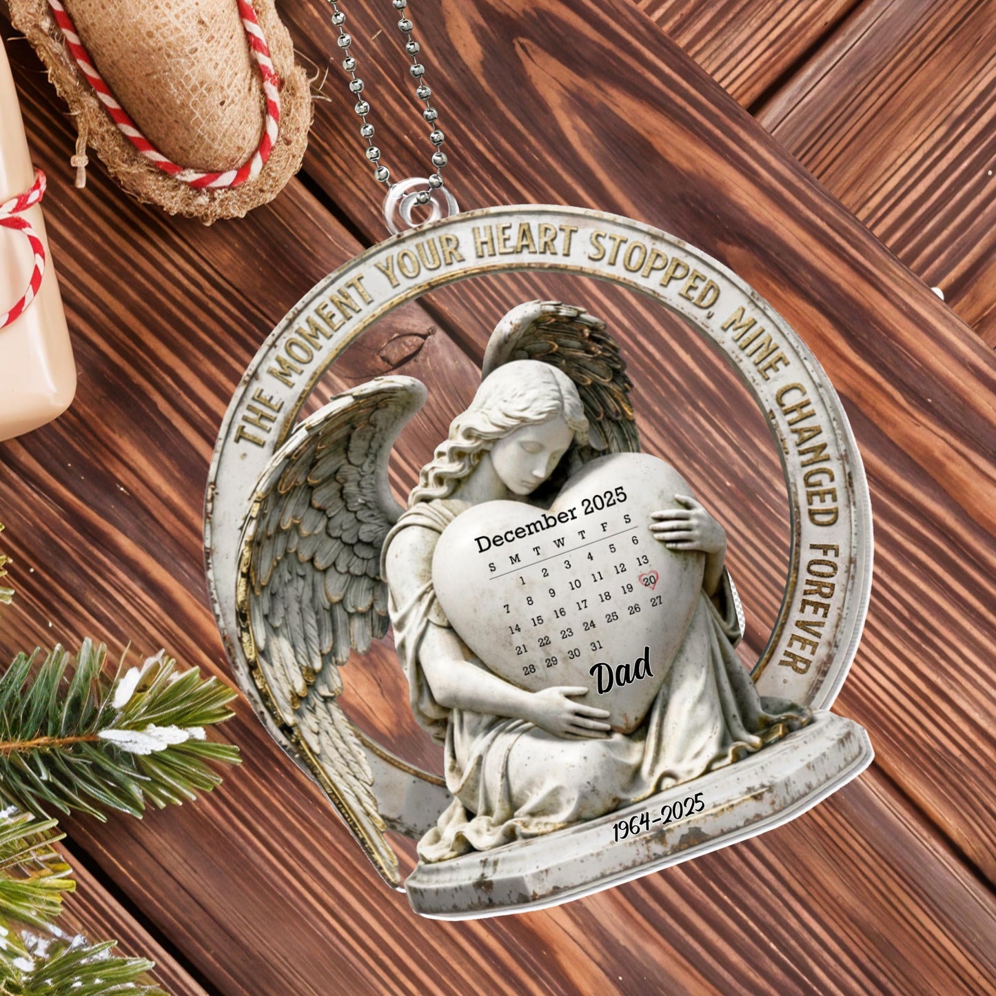 The Moment Your Heart Stopped, Angel And Calendar Design - Personalized Custom Acrylic Ornament, Car Hanging Ornament - HME484_ACA