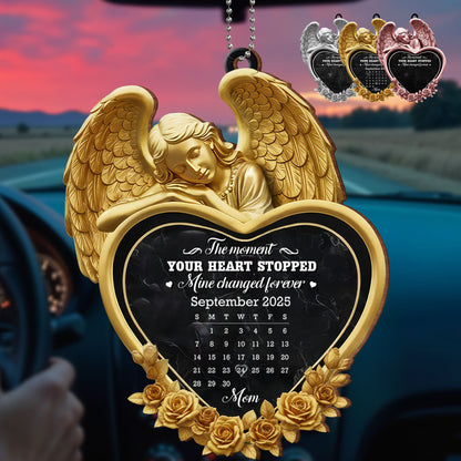 The Moment Your Heart Stopped, Angel And Roses Design - Personalized Custom Wood Ornament, Car Hanging Ornament - HME486_WCA