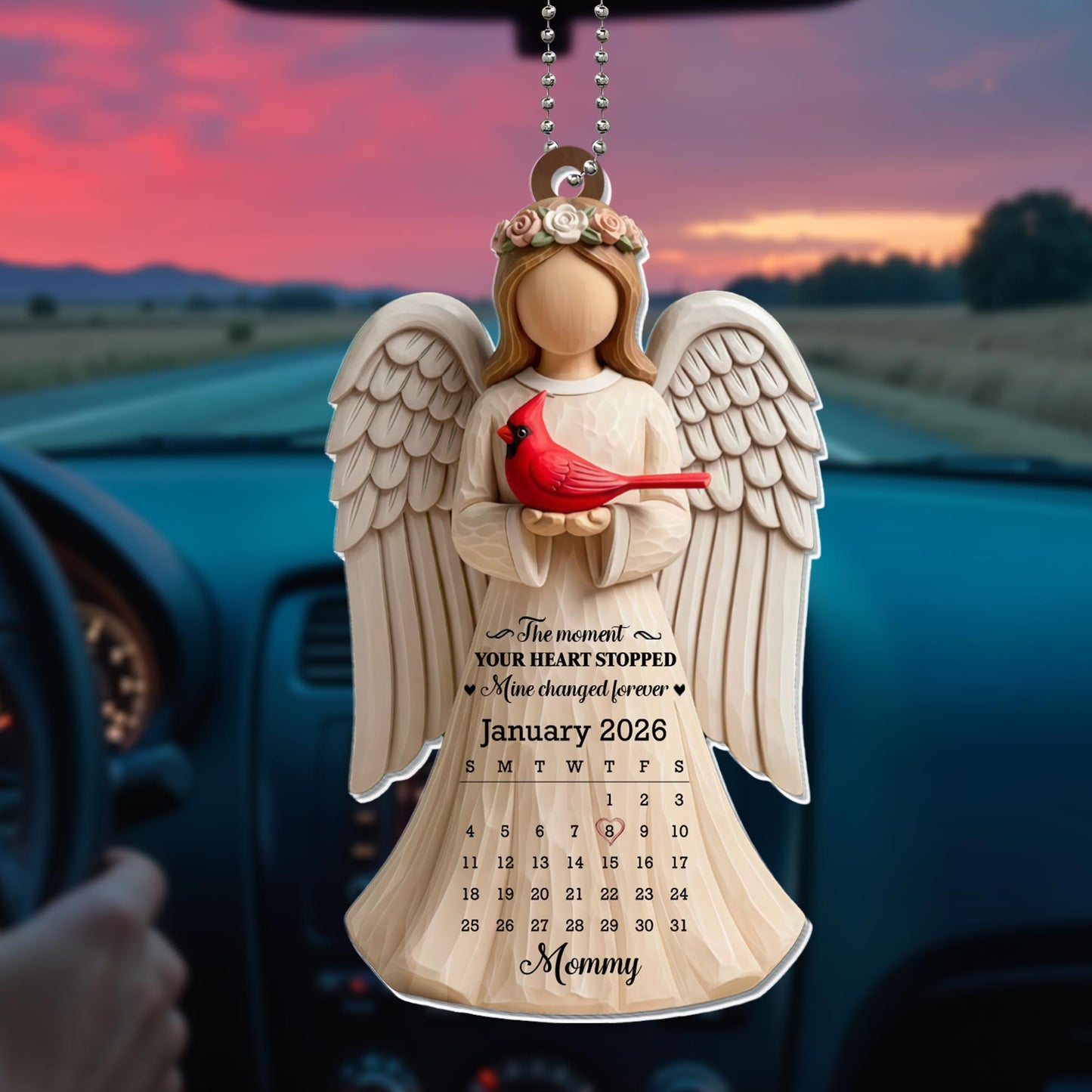 The Moment Your Heart Stopped, Angel And Cardinal Bird Ornament - Personalized Custom Acrylic Ornament, Car Hanging Ornament - HME488_ACA