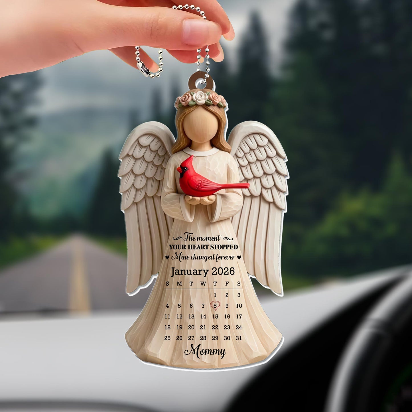 The Moment Your Heart Stopped, Angel And Cardinal Bird Ornament - Personalized Custom Acrylic Ornament, Car Hanging Ornament - HME488_ACA