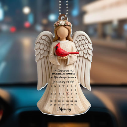 The Moment Your Heart Stopped, Angel And Cardinal Bird Ornament - Personalized Custom Acrylic Ornament, Car Hanging Ornament - HME488_ACA