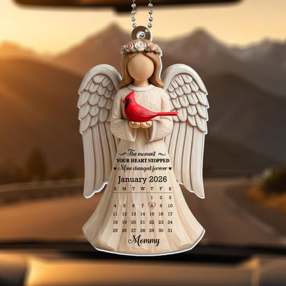 The Moment Your Heart Stopped, Angel And Cardinal Bird Ornament - Personalized Custom Acrylic Ornament, Car Hanging Ornament - HME488_ACA