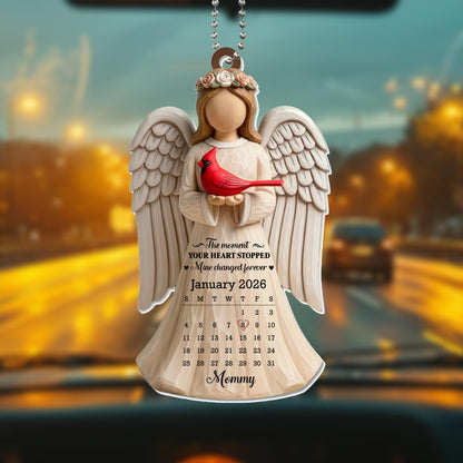 The Moment Your Heart Stopped, Angel And Cardinal Bird Ornament - Personalized Custom Acrylic Ornament, Car Hanging Ornament - HME488_ACA