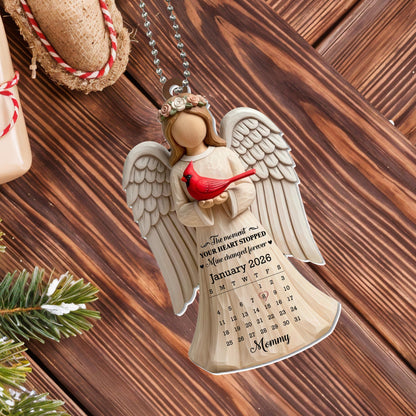 The Moment Your Heart Stopped, Angel And Cardinal Bird Ornament - Personalized Custom Acrylic Ornament, Car Hanging Ornament - HME488_ACA