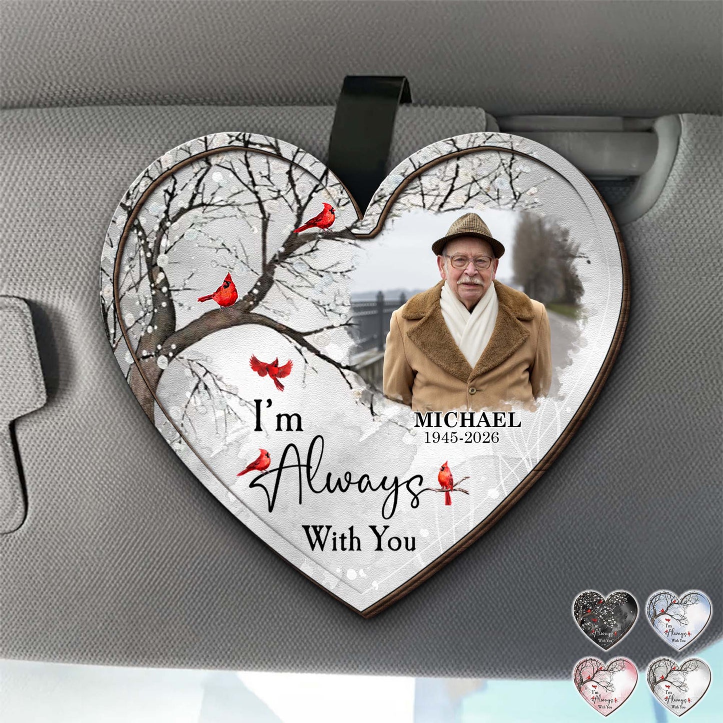 I'm Always With You, Cardinal Birds, Winter Trees - Personalized Custom Shaped Car Visor Clip - HME496_VIS