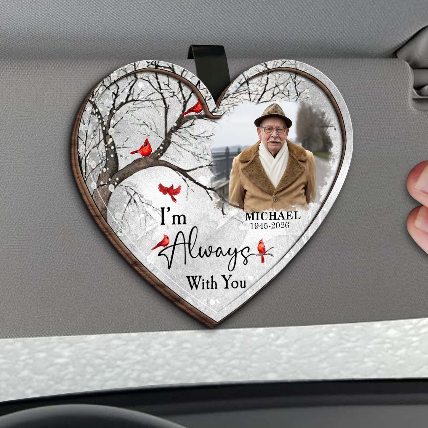 I'm Always With You, Cardinal Birds, Winter Trees - Personalized Custom Shaped Car Visor Clip - HME496_VIS