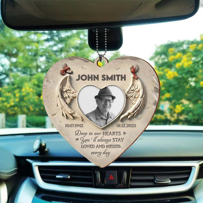 Deep in Our Hearts, Loved And Missed, Wings Heart Photo Frame