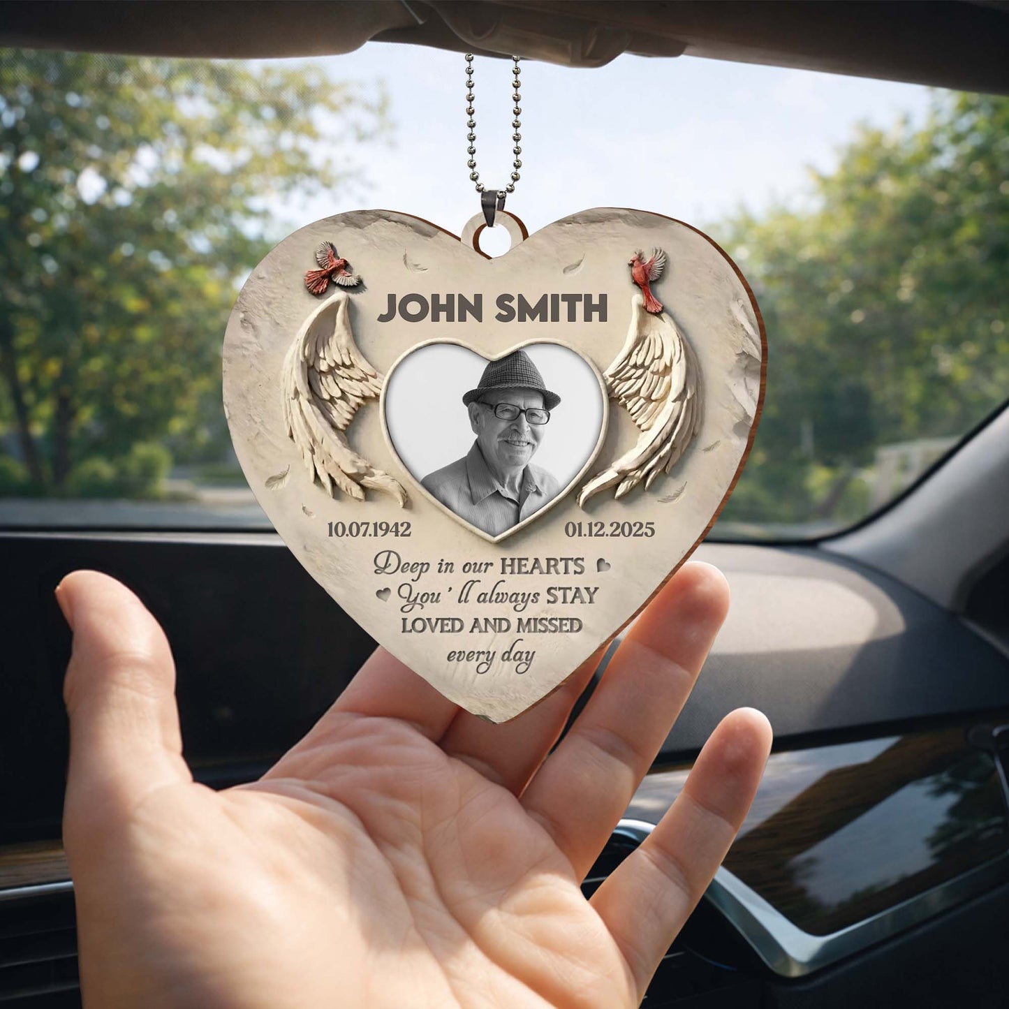 Deep in Our Hearts, Loved And Missed, Wings Heart Photo Frame