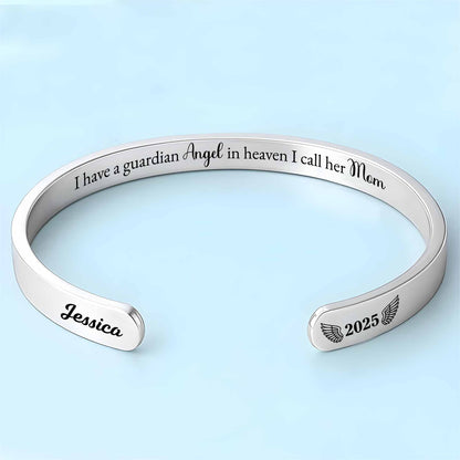 I Have A Guardian Angel In Heaven I Call Her Mom Angel Wings - Personalized Custom Bracelet Cuff - HME557_BCUF