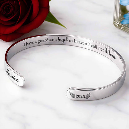 I Have A Guardian Angel In Heaven I Call Her Mom Angel Wings - Personalized Custom Bracelet Cuff - HME557_BCUF