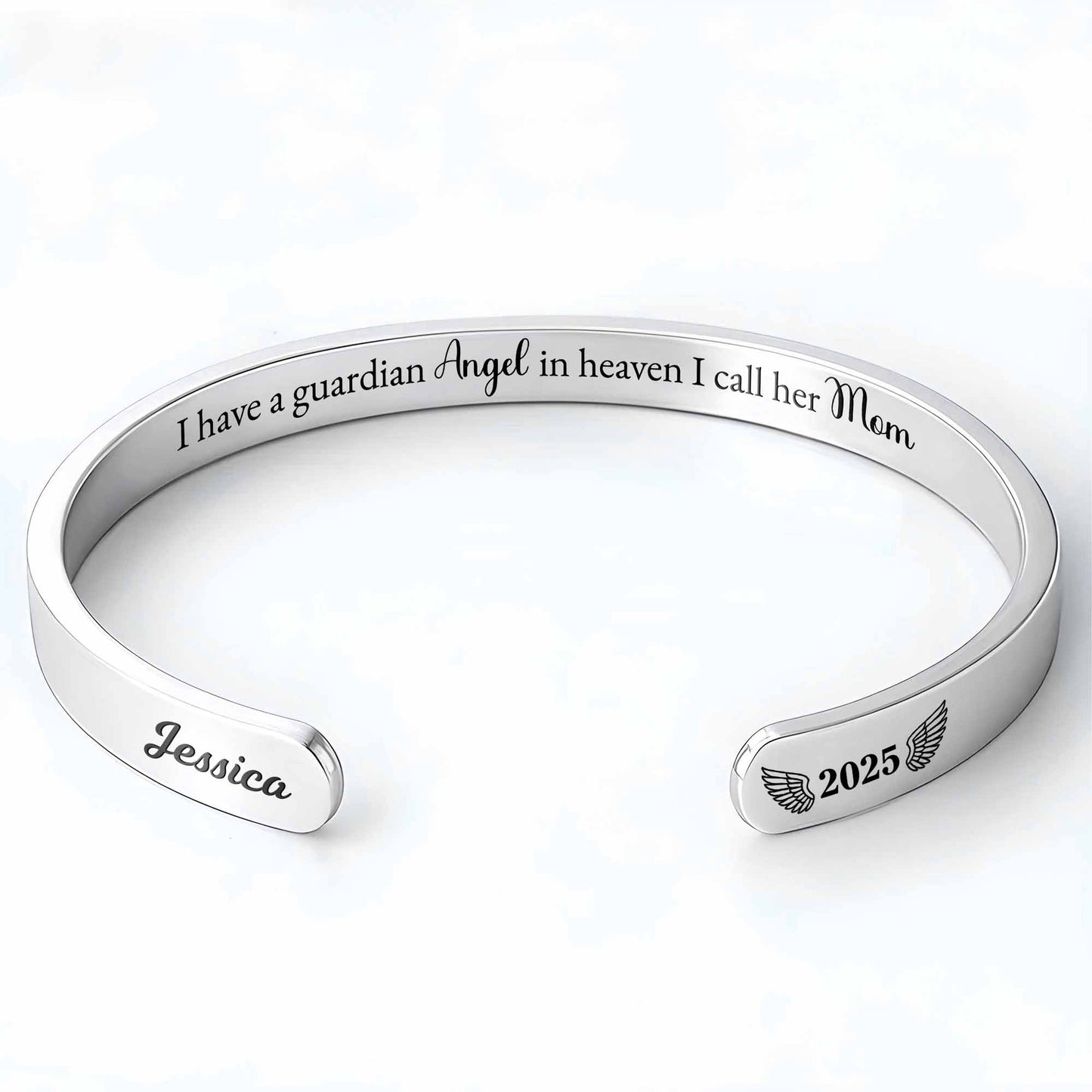 I Have A Guardian Angel In Heaven I Call Her Mom Angel Wings - Personalized Custom Bracelet Cuff - HME557_BCUF
