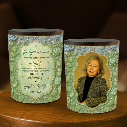 The Light Remains Memorial Custom Photo Blue Roses And Butterflies - Personalized Custom Glass Jar With LED - HME610_LEJAR