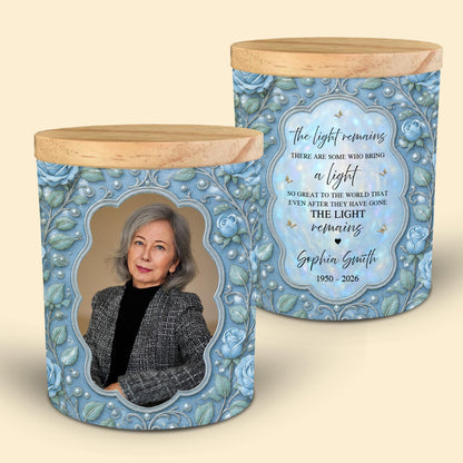 The Light Remains Memorial Custom Photo Blue Roses And Butterflies - Personalized Custom Glass Jar With LED - HME610_LEJAR