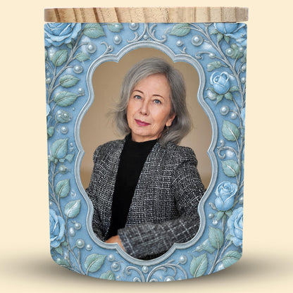 The Light Remains Memorial Custom Photo Blue Roses And Butterflies - Personalized Custom Glass Jar With LED - HME610_LEJAR