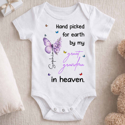Hand Picked For Earth By My Great Grandma Flowers Butterflies - Personalized Custom Baby Onesie - HME620_ONES
