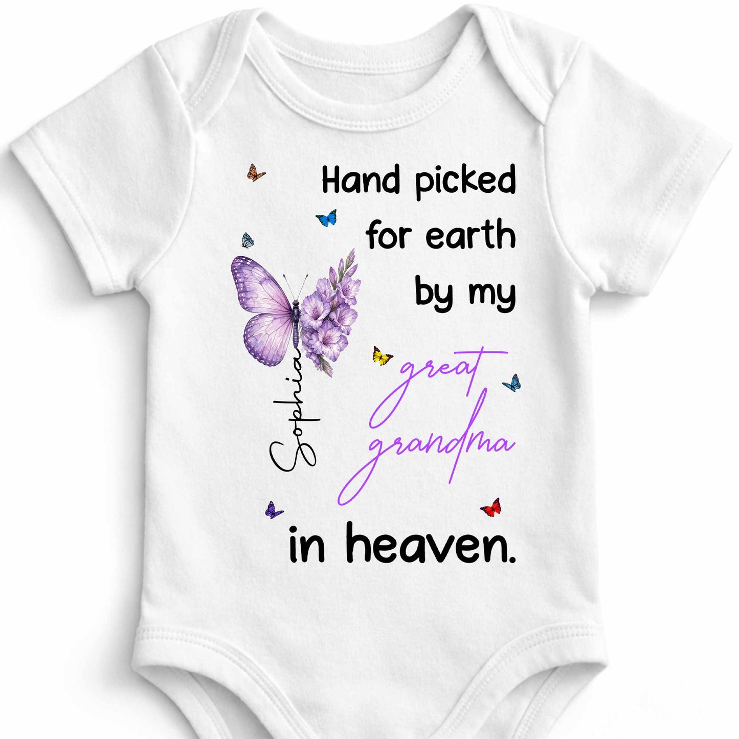 Hand Picked For Earth By My Great Grandma Flowers Butterflies - Personalized Custom Baby Onesie - HME620_ONES