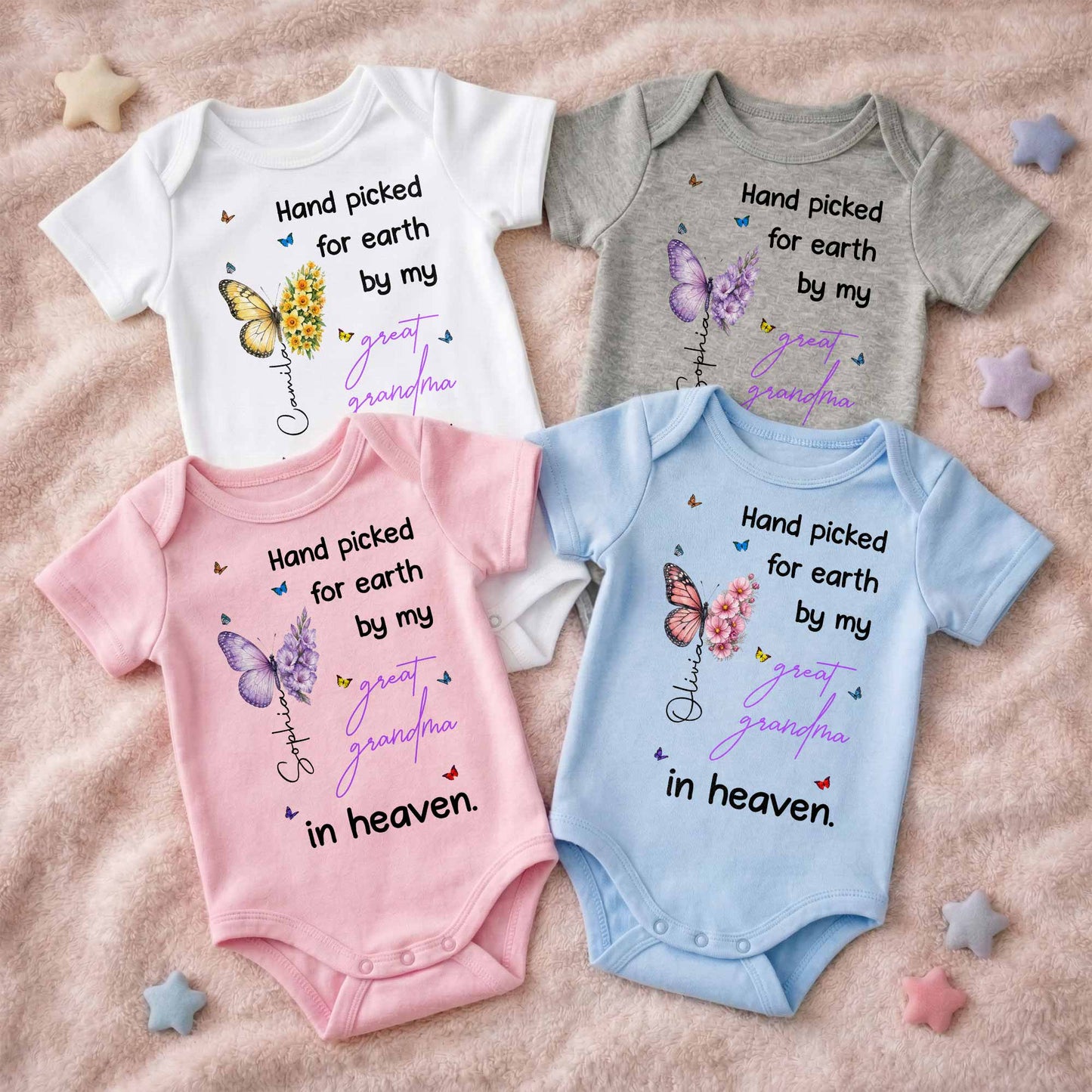 Hand Picked For Earth By My Great Grandma Flowers Butterflies - Personalized Custom Baby Onesie - HME620_ONES