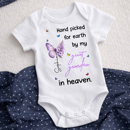 Hand Picked For Earth By My Great Grandma Flowers Butterflies - Personalized Custom Baby Onesie - HME620_ONES