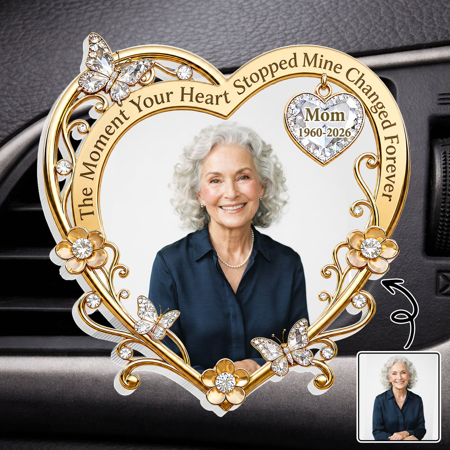 The Moment Your Heart Stopped Heart Frame With Butterfly And Flower - Custom Car Vent Clip - HME653_ACVE