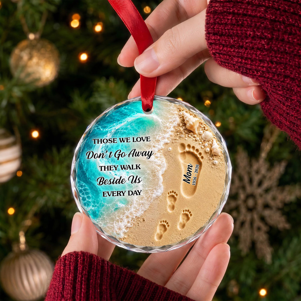 Those We Love Don't Go Away Footprints Beach - Personalized Custom Circle Glass Ornament - HME681_CGOR