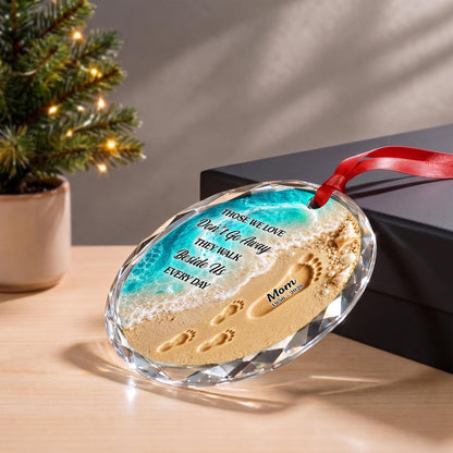 Those We Love Don't Go Away Footprints Beach - Personalized Custom Circle Glass Ornament - HME681_CGOR