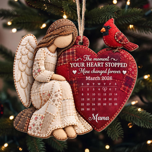 The Moment My Heart Stopped Angel Cardinal Heart Calendar - Personalized Custom Wood Ornament, Custom Shaped - HME697_WDO