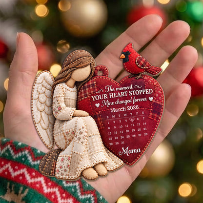 The Moment My Heart Stopped Angel Cardinal Heart Calendar - Personalized Custom Wood Ornament, Custom Shaped - HME697_WDO