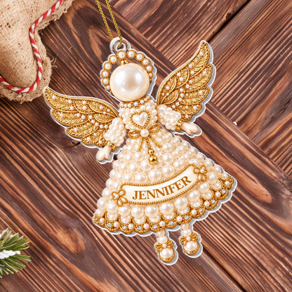 Personalized Pearl Angel Ornament With Wings And Halo - Personalized Custom Acrylic Ornament, Christmas Gift - HME726_ACO