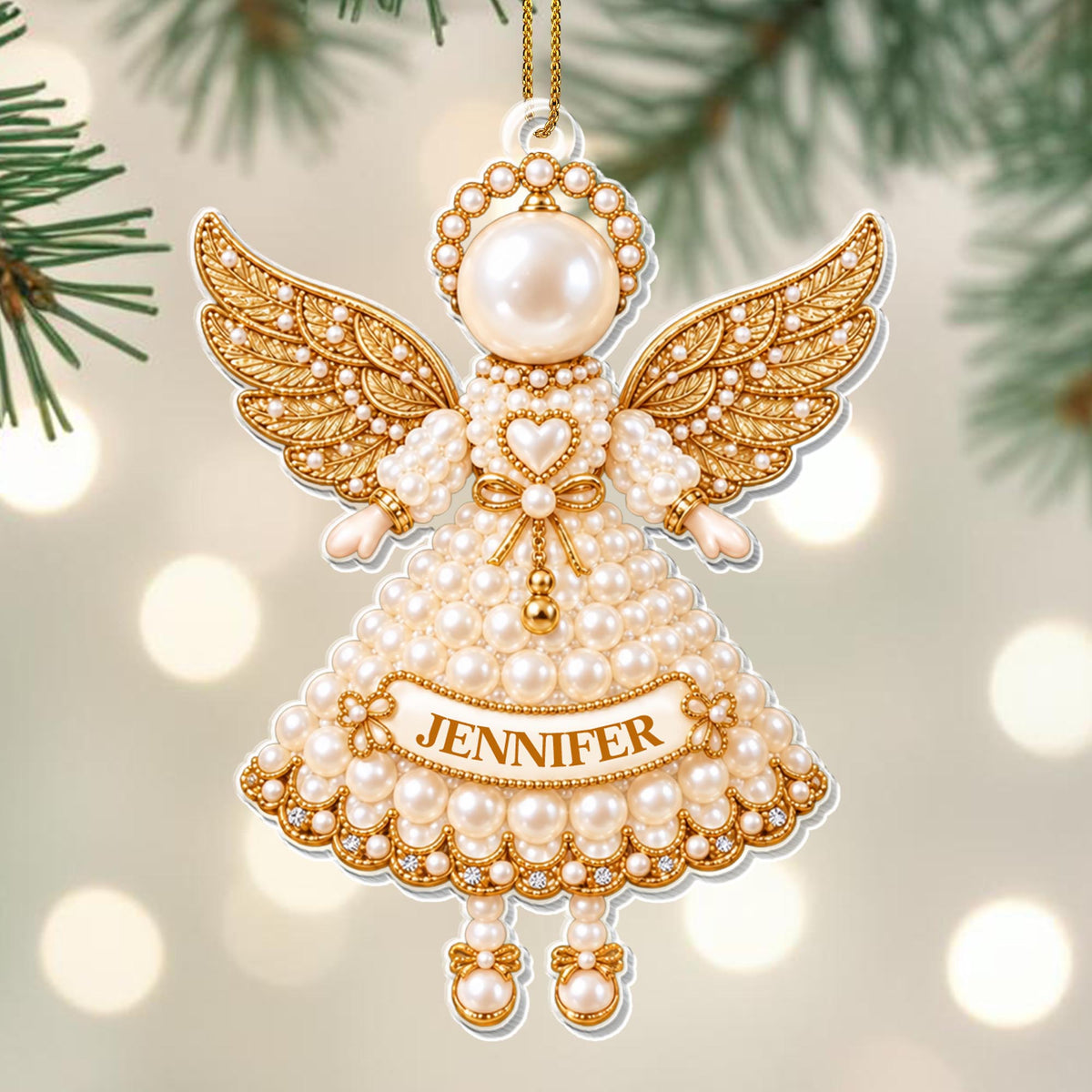 Personalized Pearl Angel Ornament With Wings And Halo - Personalized Custom Acrylic Ornament, Christmas Gift - HME726_ACO