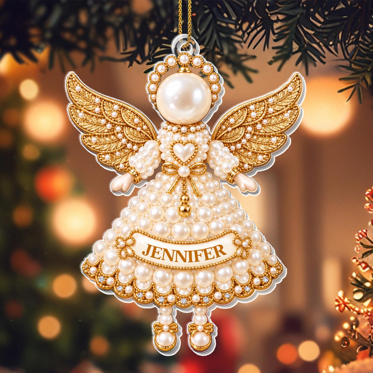 Personalized Pearl Angel Ornament With Wings And Halo - Personalized Custom Acrylic Ornament, Christmas Gift - HME726_ACO