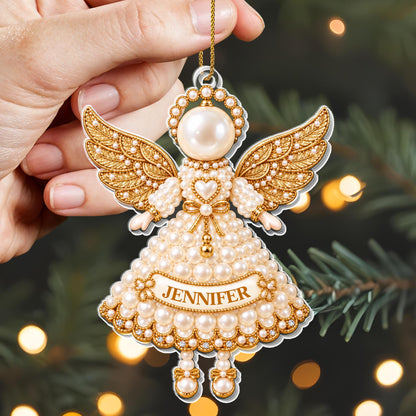 Personalized Pearl Angel Ornament With Wings And Halo - Personalized Custom Acrylic Ornament, Christmas Gift - HME726_ACO