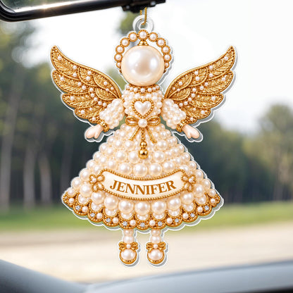 Personalized Pearl Angel Ornament With Wings And Halo - Personalized Custom Acrylic Ornament, Christmas Gift - HME726_ACO