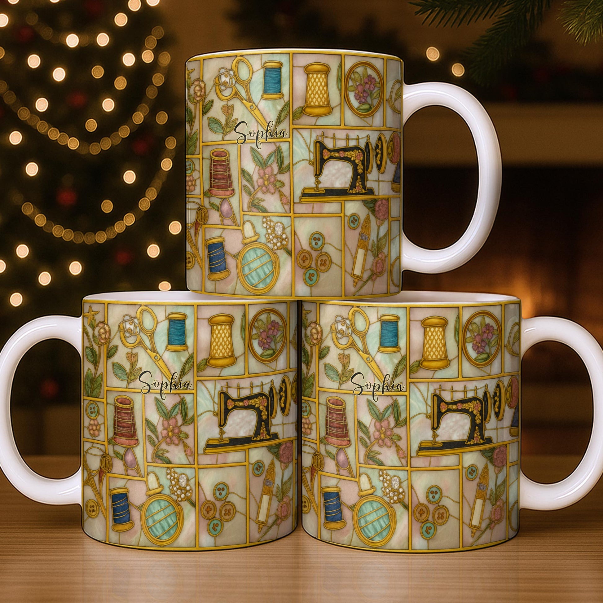 Craft Themed Personalized Mug Featuring Sewing Machine And Flowers