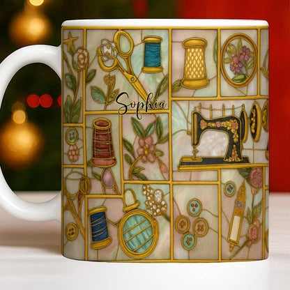 Craft Themed Personalized Mug Featuring Sewing Machine And Flowers