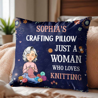 Just A Woman Who Loves Knitting, Yarn Balls And Flowers