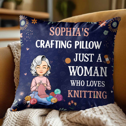 Just A Woman Who Loves Knitting, Yarn Balls And Flowers