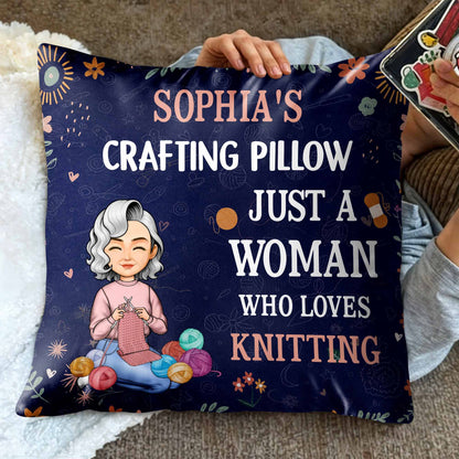 Just A Woman Who Loves Knitting, Yarn Balls And Flowers