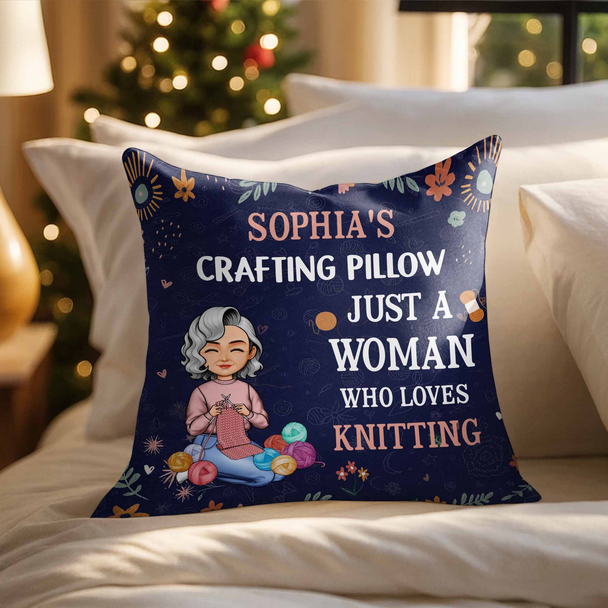 Just A Woman Who Loves Knitting, Yarn Balls And Flowers