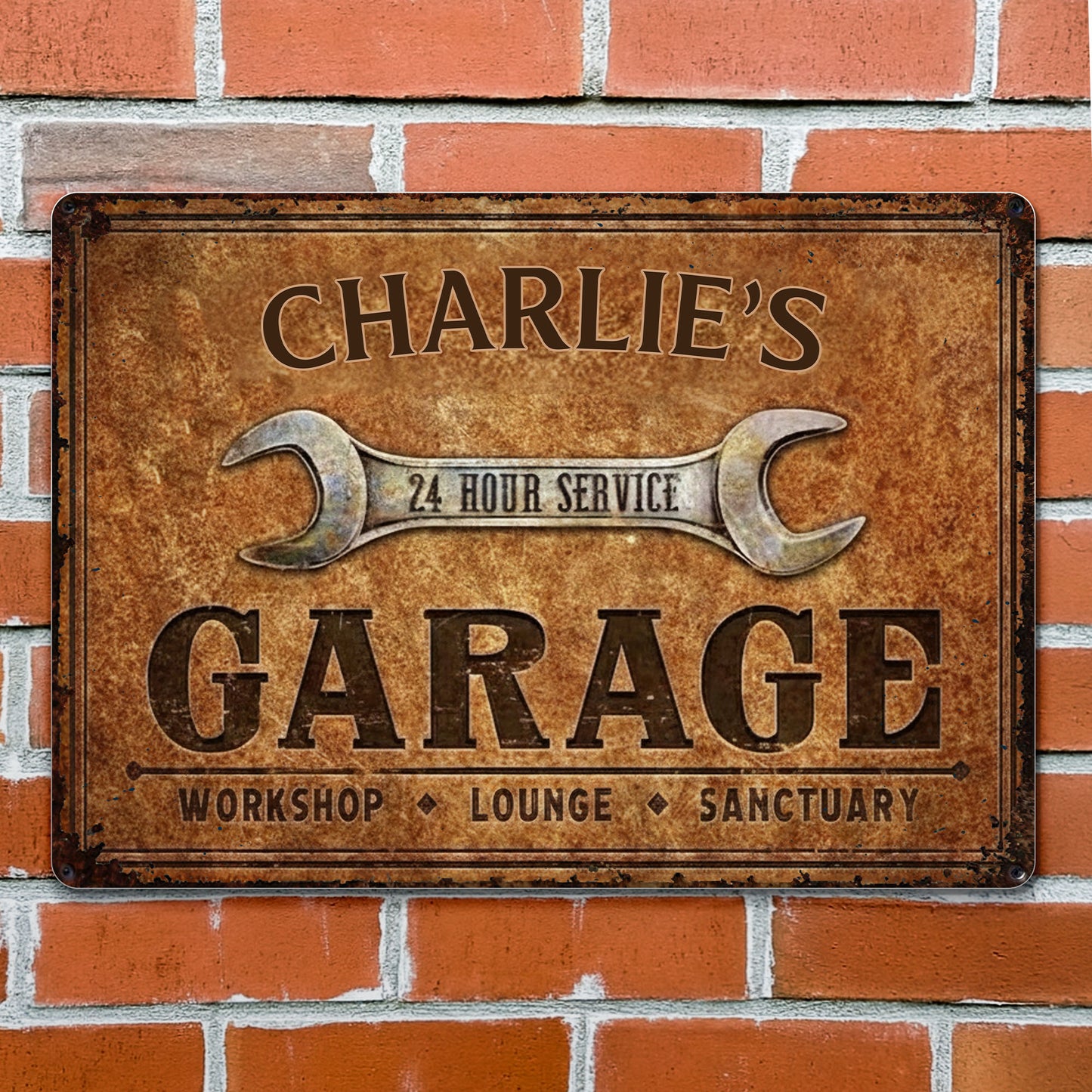 24 Hour Service Garage Lounge and Sanctuary - Personalized Metal Sign - HOB004_MSIGN