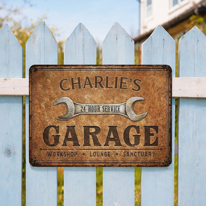 24 Hour Service Garage Lounge and Sanctuary - Personalized Metal Sign - HOB004_MSIGN