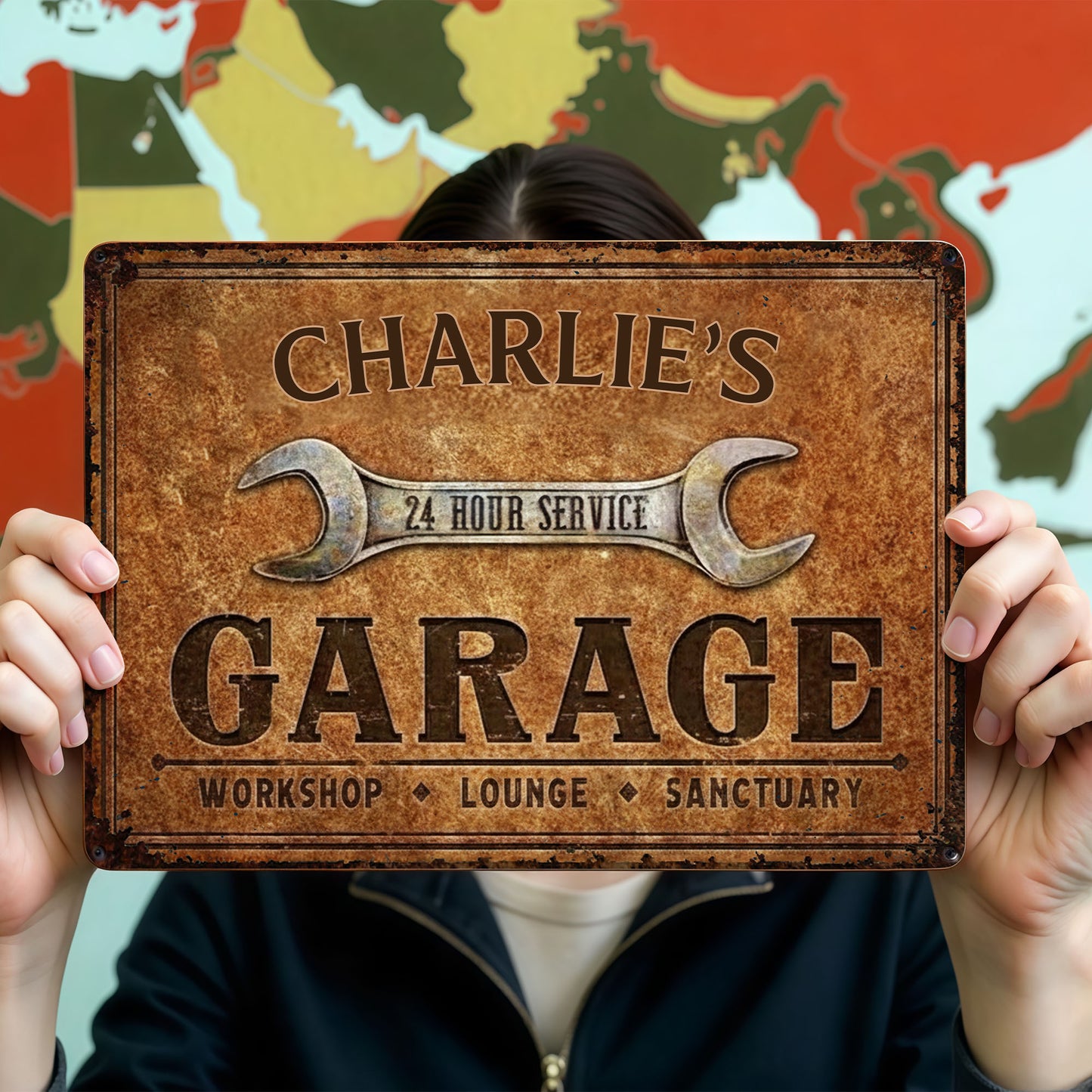 24 Hour Service Garage Lounge and Sanctuary - Personalized Metal Sign - HOB004_MSIGN