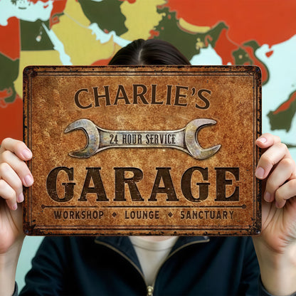 24 Hour Service Garage Lounge and Sanctuary - Personalized Metal Sign - HOB004_MSIGN