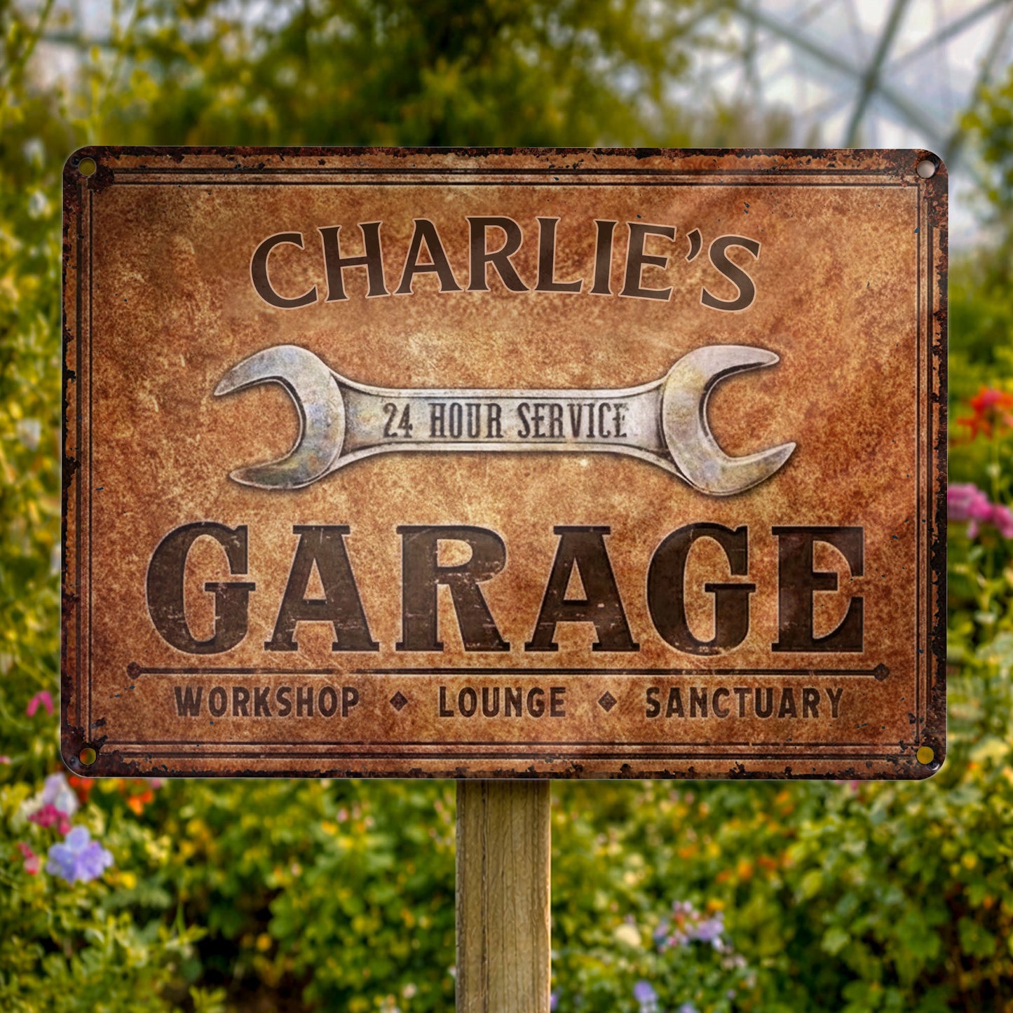 24 Hour Service Garage Lounge and Sanctuary - Personalized Metal Sign - HOB004_MSIGN