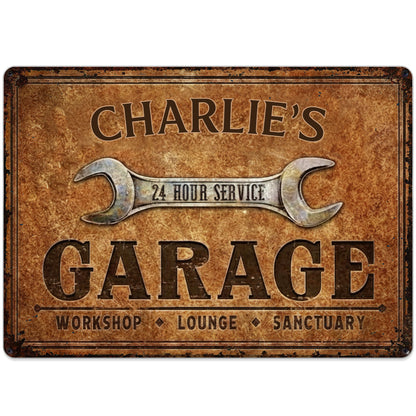 24 Hour Service Garage Lounge and Sanctuary - Personalized Metal Sign - HOB004_MSIGN