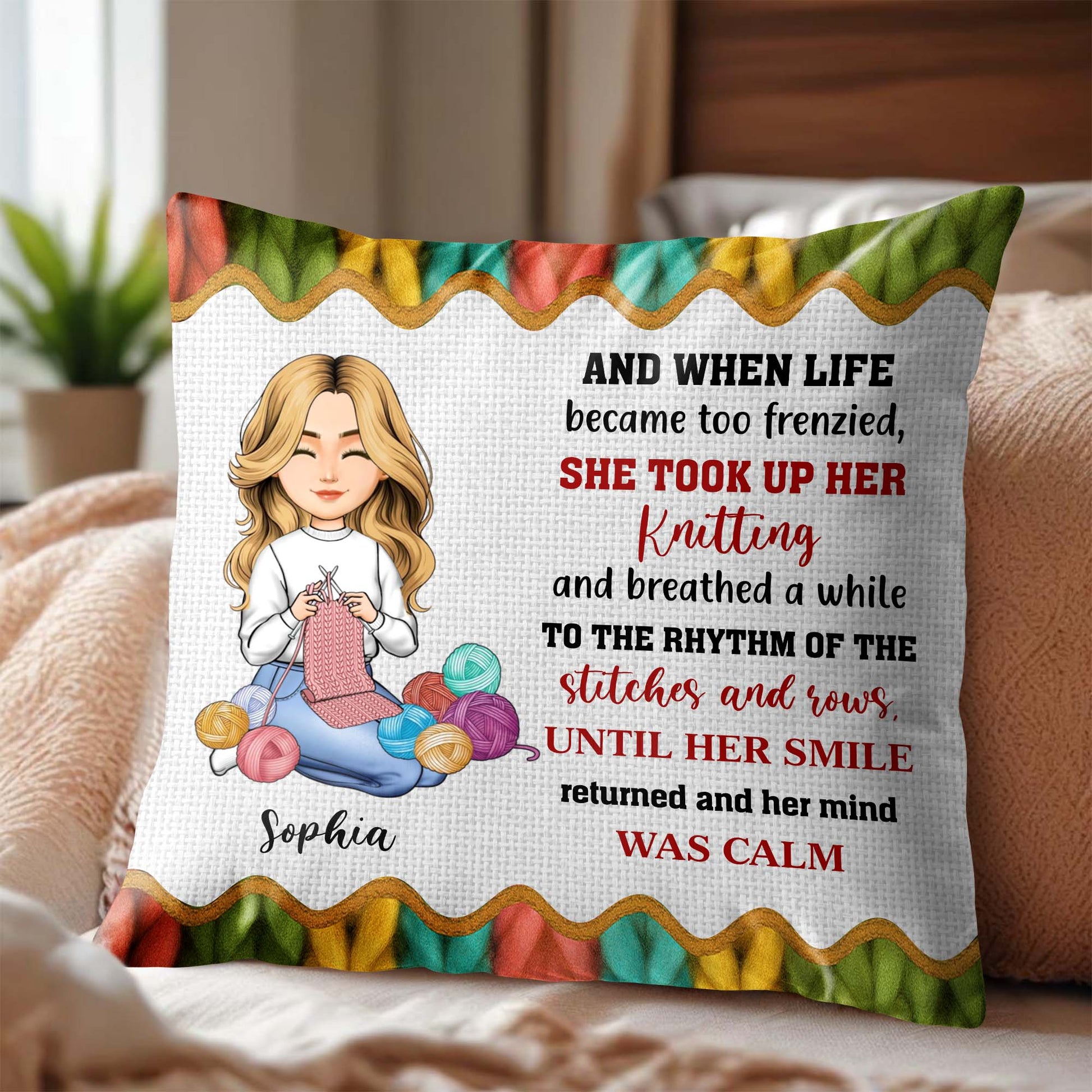 Took Up Her Knitting, Yarn Balls Pillow