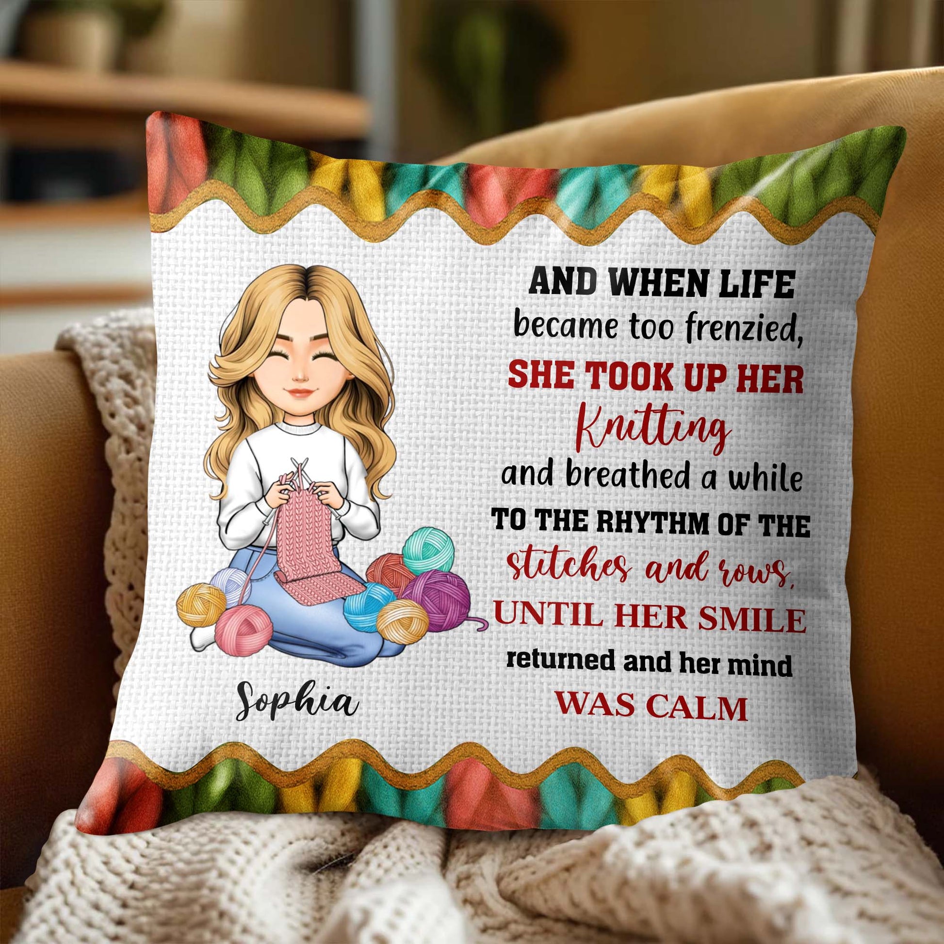 Took Up Her Knitting, Yarn Balls Pillow