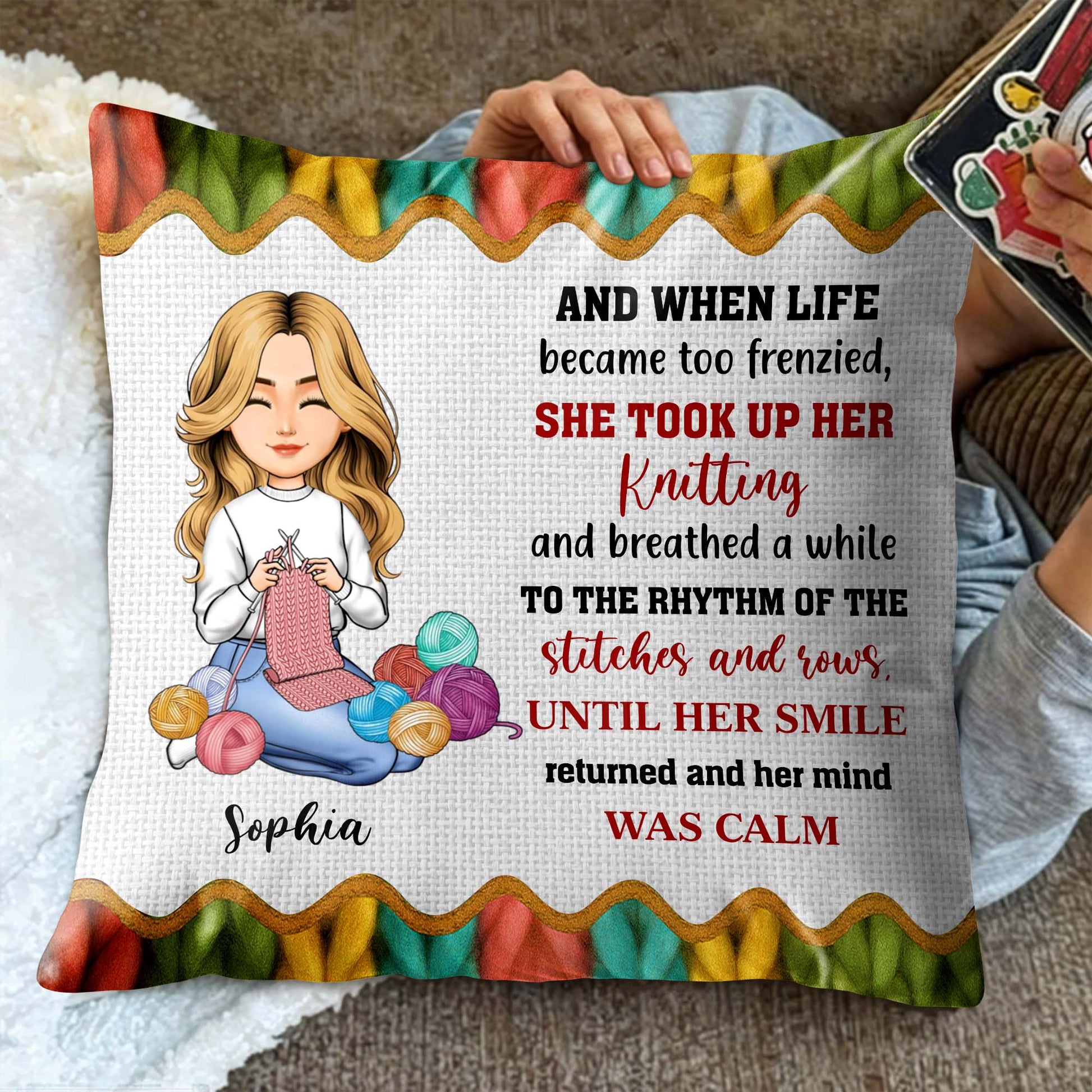 Took Up Her Knitting, Yarn Balls Pillow